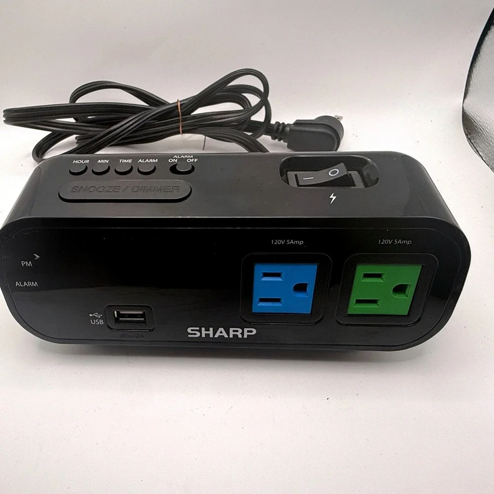 Sharp Alarm Clock Unisex OS Black Excellent LED AC Outlets USB Port SPC137 - Picture 1 of 3